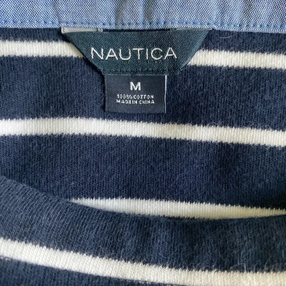 Nautica Women’s Navy & White Striped 3/4 Sleeve Nautical Shirt Size Medium - Picture 3 of 16